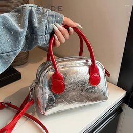 Drawstring Small Shoulder Bags For Women 2024 Summer Y2K Sweet PU Leather Korean Fashion Handbags And Purses Silver Crossbody Bag