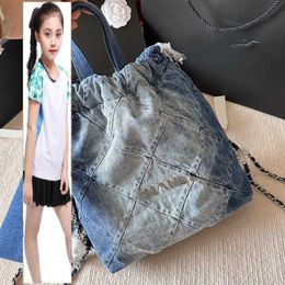 Kids Bags Luxury Brand CC Bag Women Washed Gradient Denim 22 Drawstring Shopping Backpack Bags Top Handle Totes With Wallet Pouch Silver Metal Hardware Matelasse Cha