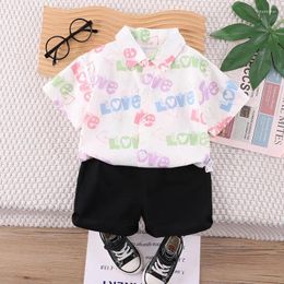 Clothing Sets Western Baby Boys Boutique 2024 Summer Letter Printed Turn-down Collar Short Sleeved Shirts Shorts Boy Outfit Set