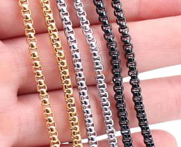 Whole 5pcs jewelry wide 3mm Box Rolo Chain Necklace Stainless Steel Fashion Men039s Women Jewelry Silver gold black 18 8174521