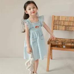 Girl Dresses Girls Dress Double Pocket Princess 2024 Summer Sweet Cute And Gentle Set Clothes Baby Skirt