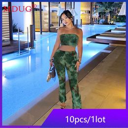 Women's Two Piece Pants 10sets Strapless Set Women Sexy Sleeveless Crop Top Outfits Tracksuits Tie Dye Street Girls Y2k Clothes M13593