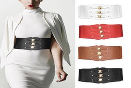 Belts Fashion Women Wide Belt Metal Buckle Elastic Waistband Leather Rivet Ultra For Woman3226604