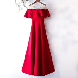 Party Dresses Red Sequins O-Neck Evening Dress Short Sleeves Elegant Pleat Floor-Length Lace Up A-Line Plus Size Women Formal Gown C1532