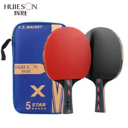 Huieson 56 Star Table Tennis Racket Sets Ping Pong Rackets Long Handle Short Double Face Pimplesin Rubbers with Bag 240419