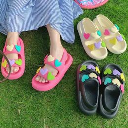 Casual Shoes Cute Double Band Love Design Thick Sole Women Slippers Slides Bathroom Outdoor Beach Indoor Sandals Summer Couple