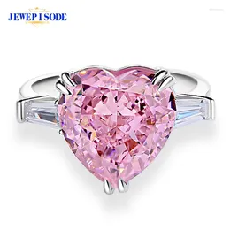 Cluster Rings JEWEPISODE Romantic 925 Sterling Silver 12MM Crushed Heart Cut Pink Sapphire Diamond Wedding Engagement Ring Fine Jewelry