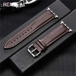 Watch Bands REMZEIM Calfskin leather strap suitable for Apple Band series 8/7/6/5/4/3 sport 42mm 38mm 45mm 44mm brown black Q240514
