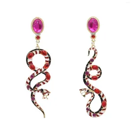 Dangle Earrings Red Green Crystal Snake Pendant For Women Fashion Novel Asymmetrical Drop Oil Punk Female Ear Jewelry