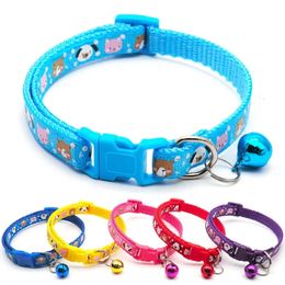 Fashion Pet Dog Collar Colourful Pattern Bear Cute Bell Adjustable Collars for Cats Puppy DIY Accessories 240428