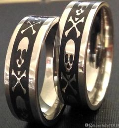 36pcs Black Oil Filled Skull Biker Punk Silver Ring Rocker Stainless Steel Skeleton Gothic Rings Men Husband Gift Whole Jewelr7177526