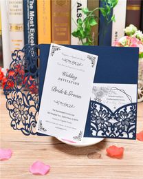 Blue White Elegant Laser Cut Wedding Invitation Cards Greeting Card Customise Business With RSVP Cards Decor Party Supplies5562057