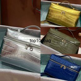 Loro * pianaa bags Designer LP19 Pouch tote Bento box Luxury Women genuine leather Crocodile pattern Extra Pocket Two way zipper handbags Mini makeup With Box