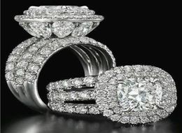 Victoria Wieck Stunning Luxury jewelry Couple Rings 925 Sterling Silver Pear Cut Sapphire Emerald Multi Gemstones Wedding Bridal R3521467