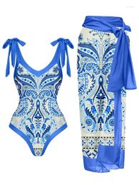 Vintage Tie-Dye Ladies Bikini Contrasting Print Trend Sexy Deep V One-Piece Designer Beach Resort Swimsuit And Cover-Up