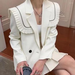 Women's Suits Winter Small Fragrant Wind Wood Ear Shawl Short Blazers Retro Solid Color Loose Double Breasted Flip Collar Suit Jacket