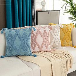 Pillow Tassels Cover 45x45cm/30x50cm Beige Blue Yellow Pink Embroidery Home Decoration Sofa Pillowcase Sham