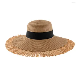 Wide Brim Hats Summer Foldable Portable Sun Hat For Women Elegant 15cm Diameter Large Straw Ruffia Edge Gorras Beach Cap