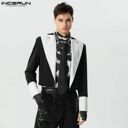 Men's Suits INCERUN Tops 2024 Fashion Metal Button Design Suit Coats Casual Cropped Contrast Color Long Sleeved Blazer S-5XL