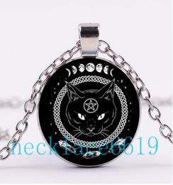 10Pcs Pentagram Black Cat Wicca NecklacePendantChristmas Giftbirthday GiftCabochon Glass Necklacesilverblack Jewellery R9737180303