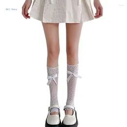 Women Socks Leg Warmer Bows Ruffle Lace Sheer Oversleeve Sweet Boot Cosplays Costumes Gift