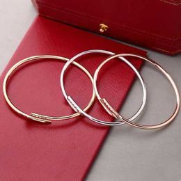 New Luxury Designer Bracelet 3mm Thinner Nail Bracelet Fashion Unisex Cuff Bracelet Couple Bangle Gold Titanium Steel Bangle Jewelry