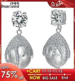 DreamCarnival1989 Deluxe Drop Earings for Women boucle d039oreille femme Rhodium Color Elegant Dangle Pearl Wedding Jewelry WE41077835