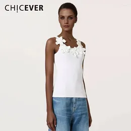Women's Tanks CHICEVER Patchwork Appliques Tank Top For Women Round Neck Sleeveless Slimming Piullover Minimalist Vests Female Summer 2024