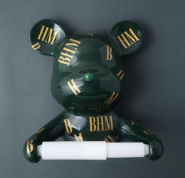 Resin Bear Rall Paper Towel Holder Figurines Nordic Animal Hanging Tissue Box Holder Rack Interior Modern Wall Decor3778471