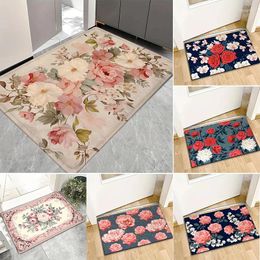 Carpets Rose Printed Door Mat Bedroom Bedside Carpet Anti Slip Balcony Bathroom Absorbent Footpad Flannel Decor Rug For Home Living Room