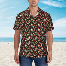 Men's Casual Shirts Hawaiian Shirt Beach Sugar Skull Print Blouses Hearts And Flowers Trendy Mens Short Sleeve Stylish Tops