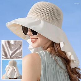 Berets Large Brim Shawl Sun Hats Women Hollow Out Top Bucket Summer Neck Protection Anti-Uv Sunscreen Visor Caps Korean Beach Cap