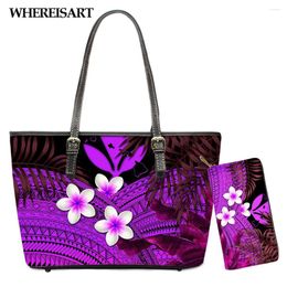 Shoulder Bags WHEREISART Colourful Pohnpei Polynesian With Flower 3D Print Female Bag And Clutch Purse 2pcs Set Party Top-Handle
