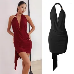 Stage Wear Fashion Sexy Halter Latin Dance Dress Women Backless Samba Dancing Dresses Ladies Red Black Costume 10176