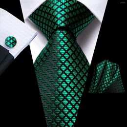 Bow Ties Hi-Tie Designer Green Plaid Paisley Silk Wedding Tie For Men Handky Cufflink Gift Mens Necktie Fashion Business Party