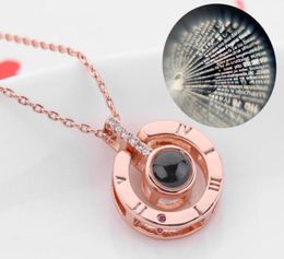 Rose Gold100 languages I love you Projection Pendant Necklace Romantic Love Memory Wedding Necklace GB759060372