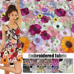 Fabric 3D Floral Embroidery Soft Mesh Lace Dress Fabric Craft Sunflower By Yard Yarn-Dyed Fabric High-End Womens Dress Fabric d240503