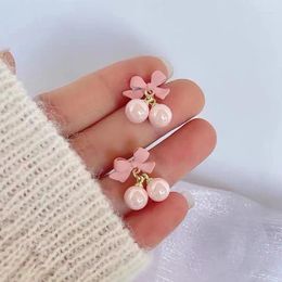 Stud Earrings Korean Sweet Pink Bow For Women Girls Fashion Design Personality Mirror Butterfly Spring Summer Jewelry