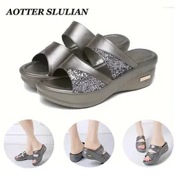 Dress Shoes Summer High Heels Open Toe Sandals Glitter Wedges Female Casual Slingbacks Comfortable Platform For Woman