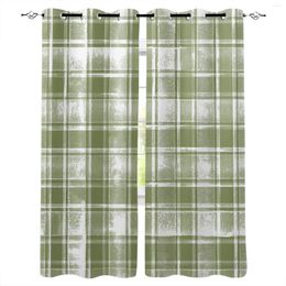 Curtain Green Watercolour Mottled Chequered Plaid Curtains For Windows Drapes Modern Printing Living Room Bedroom