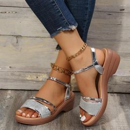 Sandals 2024 Summer Women's Fashion All-match One-line Buckle Strap Outside Wear Wedge Heel Casual Sandalias De Mujer Adult