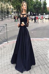 Black Two Pieces Graduation Evening Dresses Lace Long Sleeve Crop Top Prom Gowns 2 Piece Celebrity Dresses Long Floor Length2150802