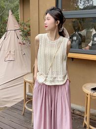 Women's Tanks Women Crochet Hollow-out Sleeveless Top 2024 Spring/Summer Chic Vacation Knit T-shirt Clothing Beach Wear