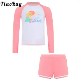 Women's Swimwear TiaoBug 2Pcs Kids Girl Swimsuit Set Print Long Sleeve UPF 50 UV Sun Protection 8 To 12 Years Rash Guard Beach Bathing Suit