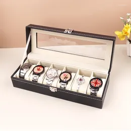 Jewellery Pouches 6 Grids Watch Box PU Leather Case Holder Organiser Storage For Quartz Watches Boxes Display Gift