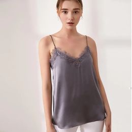 Birdsky 1PC Women sex camisole tank top tanks vest V neck soft lace 100% real mulberry silk solid Colours S-729 240422