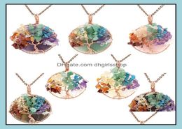 Pendant Necklaces 7 Chakra Healing Crystal Natural Round Gemstone Necklace Tree Of Life Copper Wire Wrapped Reiki Jewellery Dhgirlss6894545