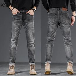 Men's Jeans High Quality Grey Men Slim Fit Stretch Denim Pants Streetwear Scratched Clothing Trendy Male Trousers Homme Hombre