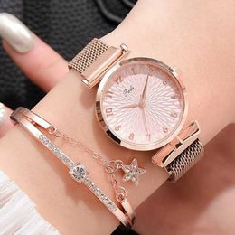 Wristwatches Luxury Women Bracelet Quartz es For Women Magnetic Ladies Sports Dress Pink Dial Wrist Clock Relogio Feminino d240430