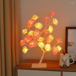 Table Lamps LED Simulation Rose Tree Light Decoration Night Removable Plastic Base USB Switch Colourful Lights
